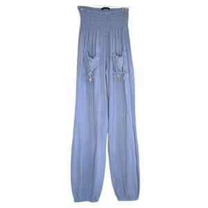Giocam light blue high waisted balloon/harem pants elastic waist, size medium
